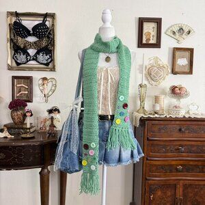Whimsical quirky twee handmade crochet scarf w funky buttons